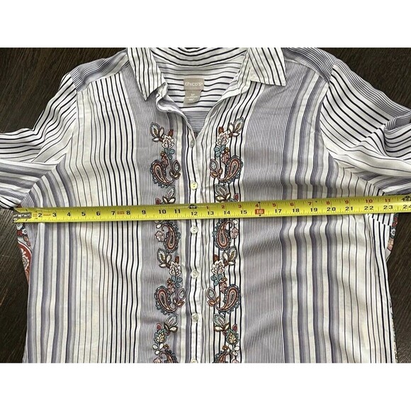 Chicos Button Up Shirt Womens 3P XL Embroidered Floral Paisley Long Sleeve MOP‎ - Picture 8 of 9